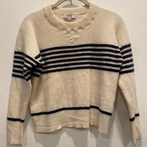 Madewell 100% Cashmere, Cream colored sweater with navy stripes